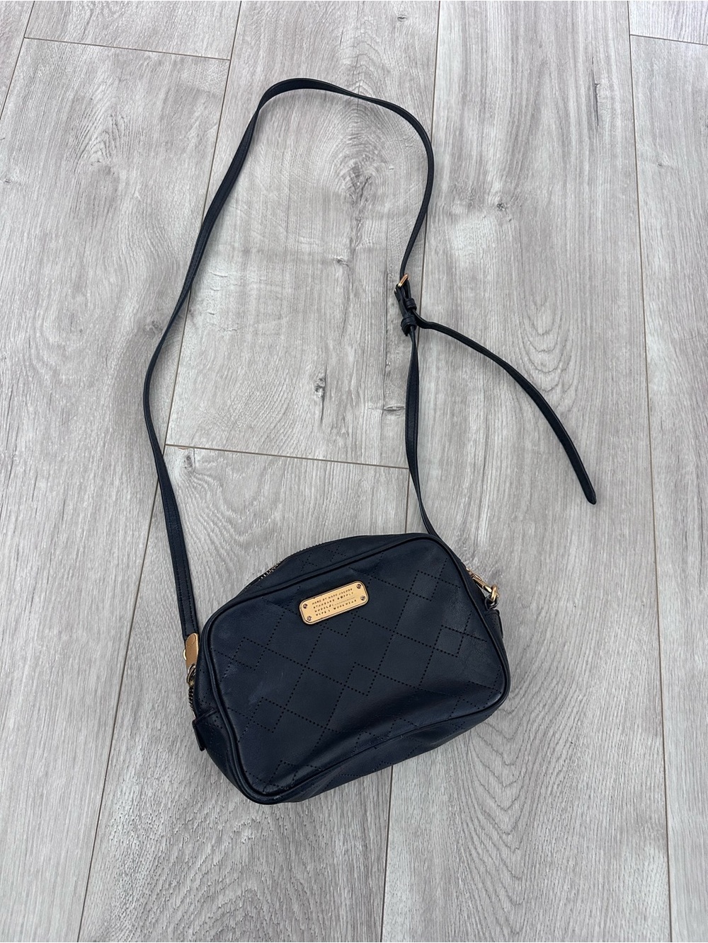 Vintage Black Quilted Crossbody with Gold Plaque